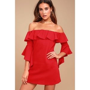 Lulus red off the shoulder mini dress
